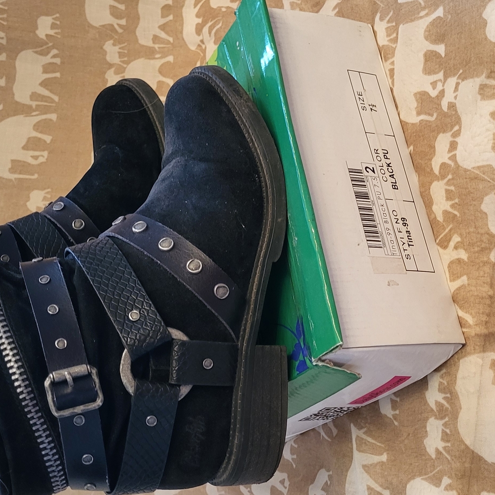 Black Leather Ankle Boots with Buckle Detail